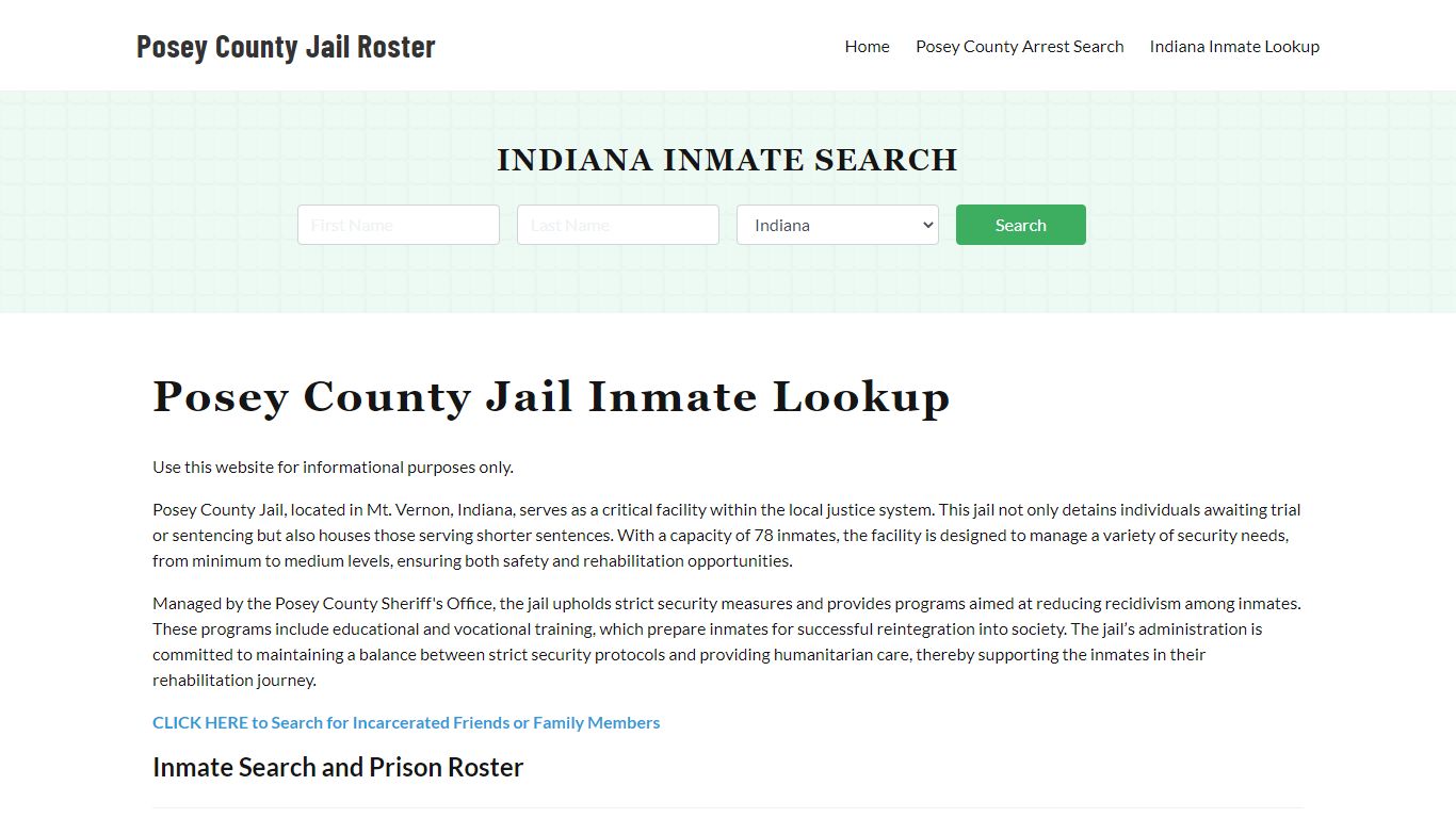 Posey County Jail Roster Lookup, IN, Inmate Search