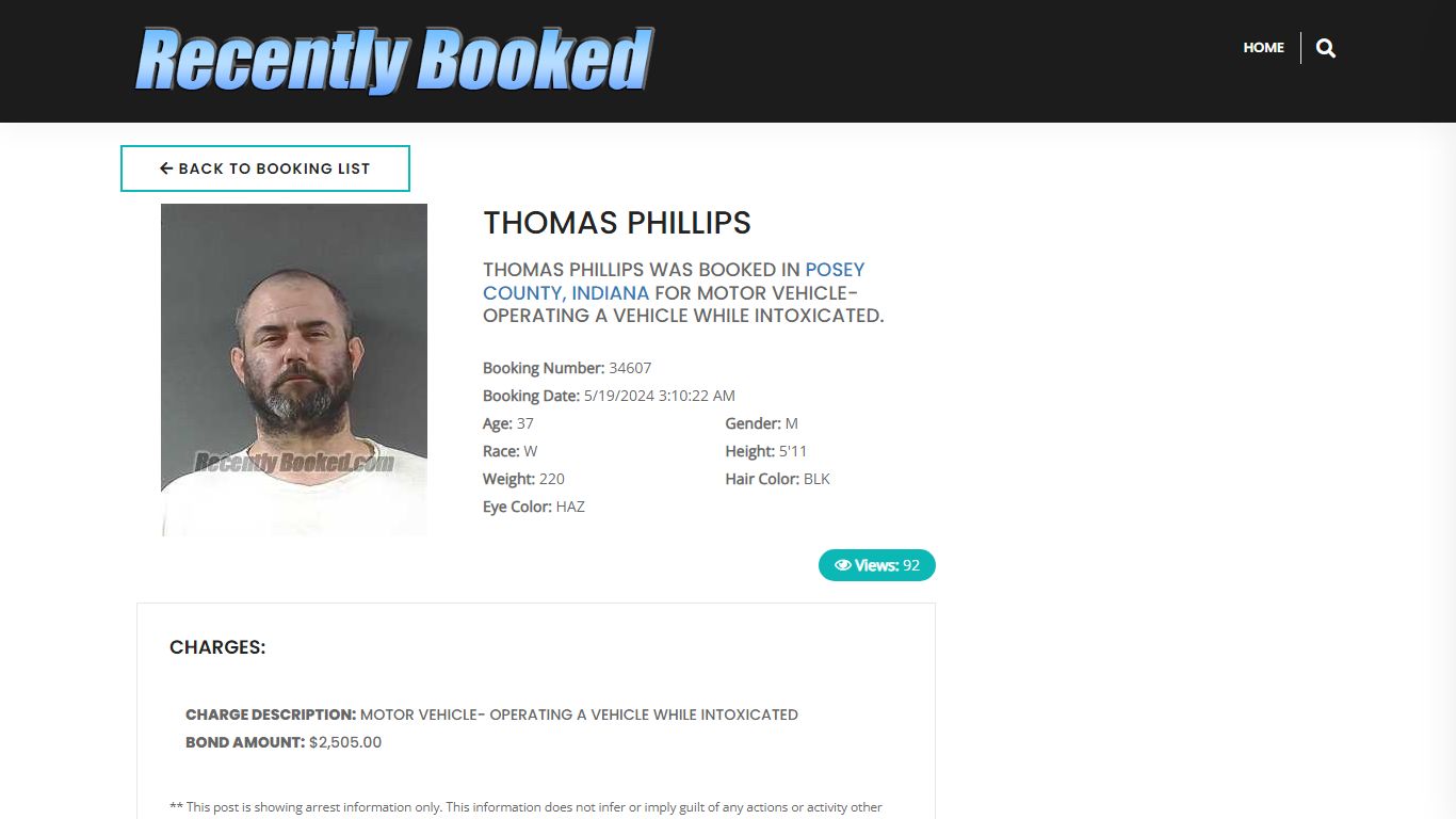 Recent Booking / Mugshot for THOMAS PHILLIPS in Posey County, Indiana